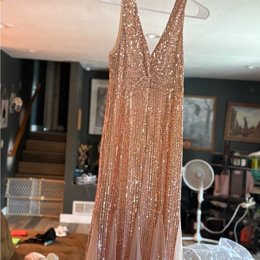 Stunning Rose Gold Sequin Prom Dress